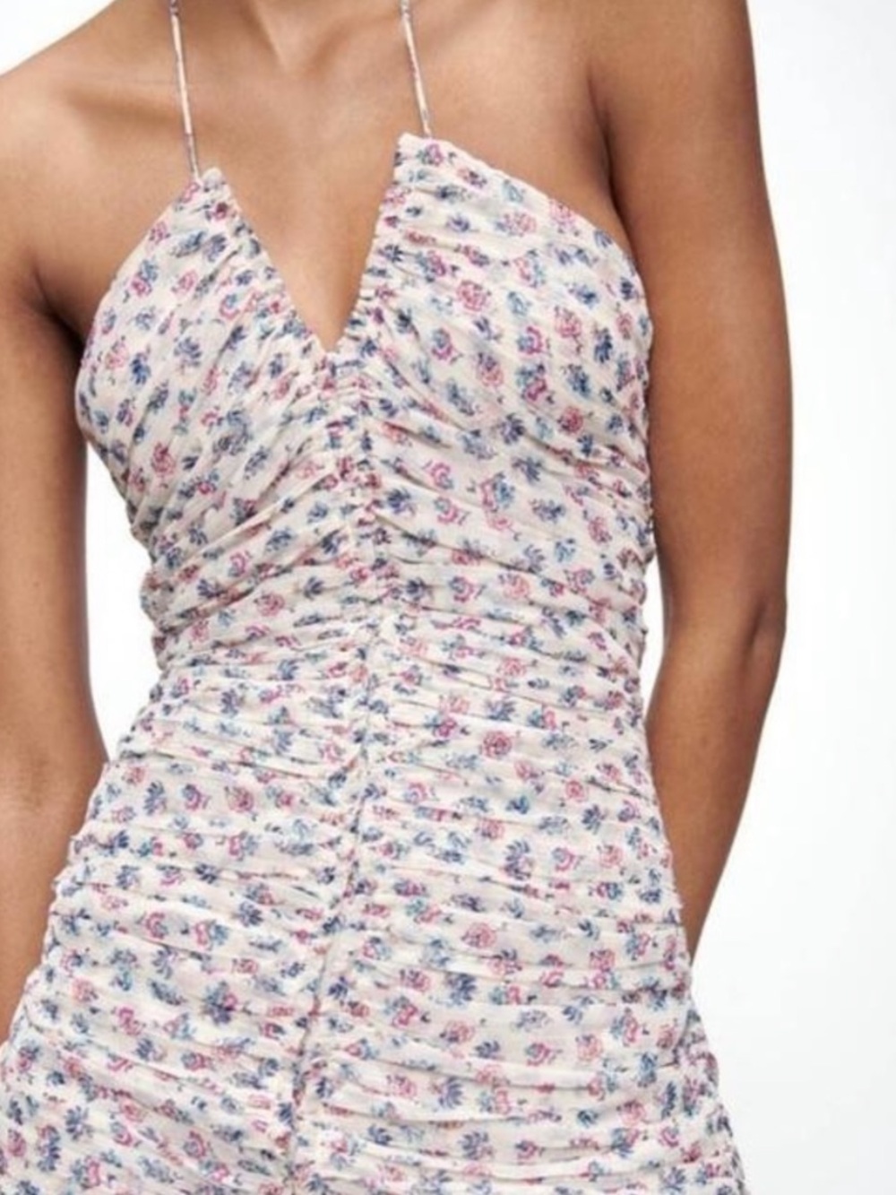 Zara Metallic Thread Draped Floral Mini Dress